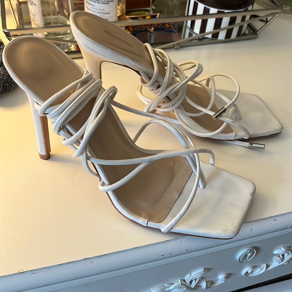 WHITE strappy heels